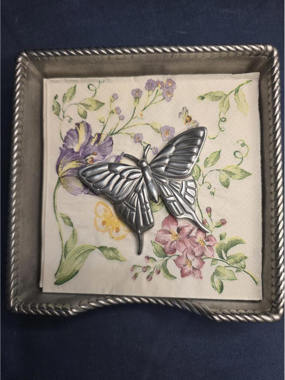 Rare Lenox Butterfly Meadow Everyday Soiree Silver Napkin Box Butterfly Weight